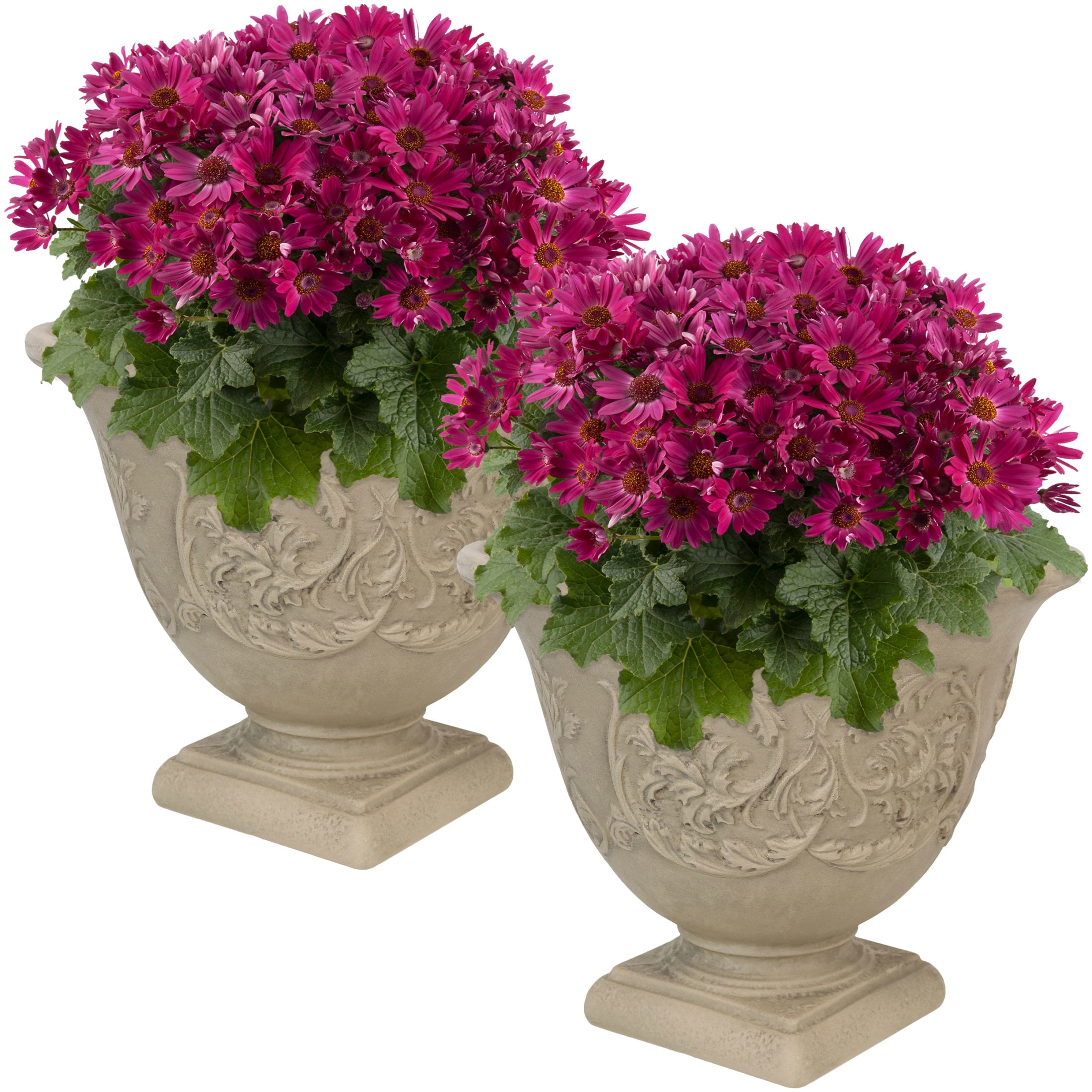 Sunnydaze Darcy 16" x 16" x 13" Round Beige Polyresin Outdoor Planter Pot 2-Count