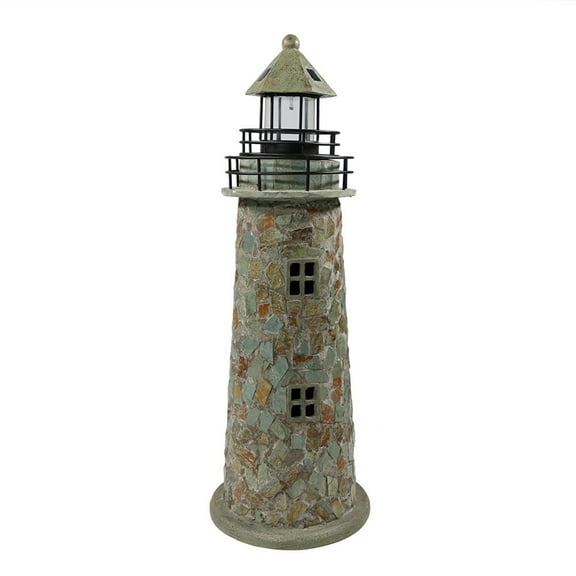 Sunnydaze Decorative Cobblestone Solar Resin Lighthouse with LED Lights