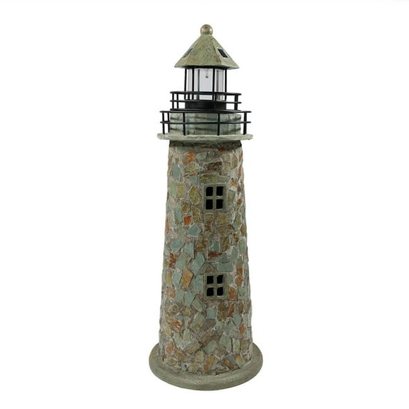 Sunnydaze Decorative Cobblestone Solar Resin Lighthouse with LED Lights