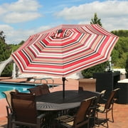 Sunnydaze 96" Red Solid Octagon Market Umbrella with Solar Lights and Push-Button Tilt