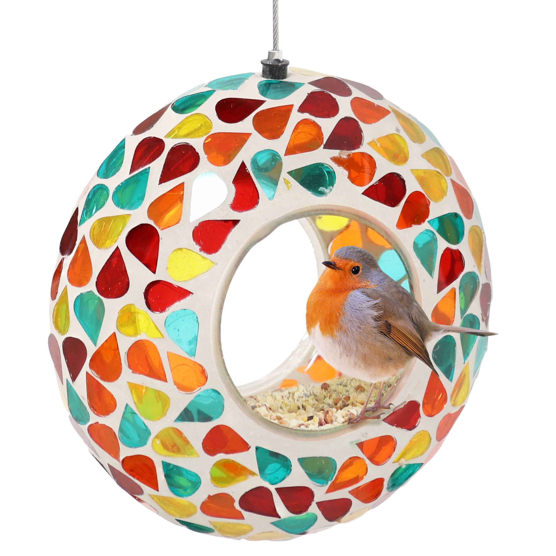 Sunnydaze Decor Mosaic Fly-Through Hanging Bird Feeder 1 Cup