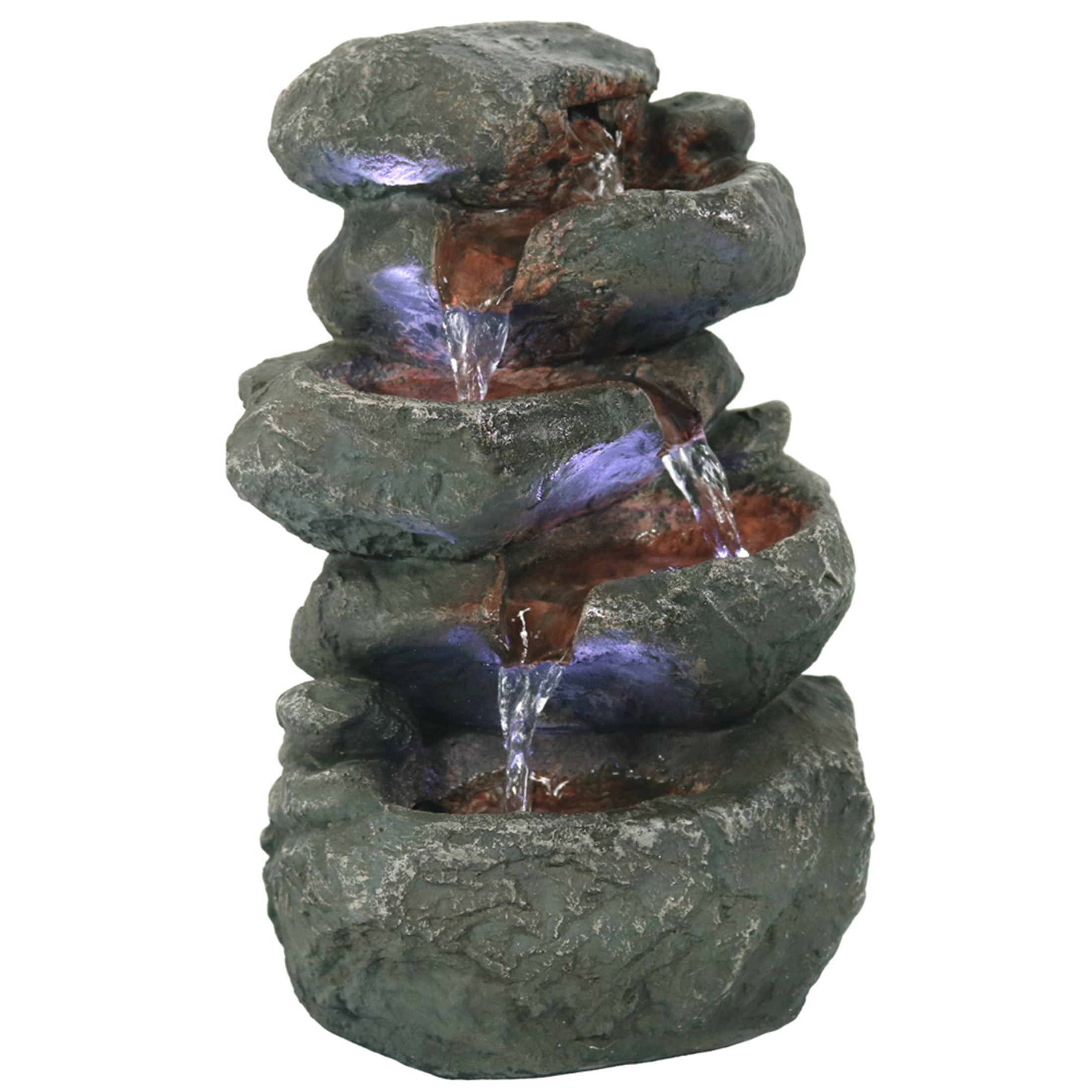 Light Grey Polyresin Stacked Rocks Tabletop Fountain with LED Lights