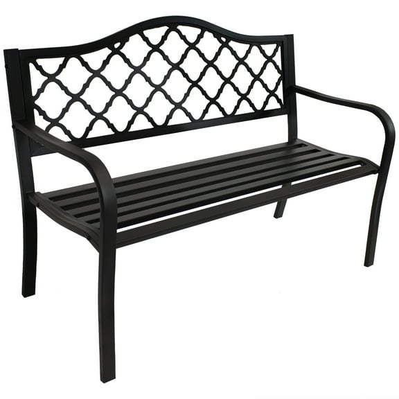 Sunnydaze Decorative Lattice Cast Iron 2-Person Outdoor Garden Bench, Black