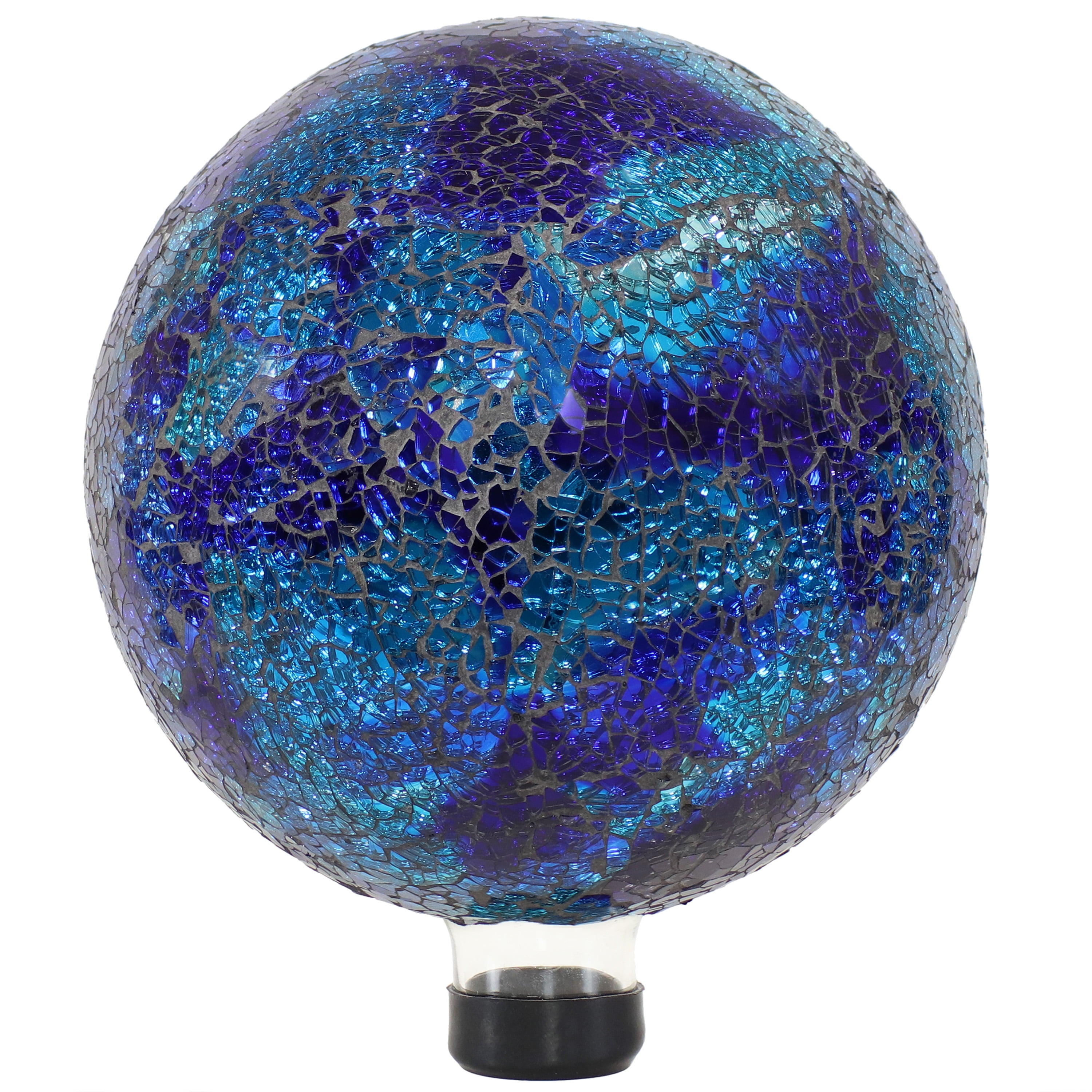 Deep Ocean Blue Crackled Glass Outdoor Gazing Globe, 10"