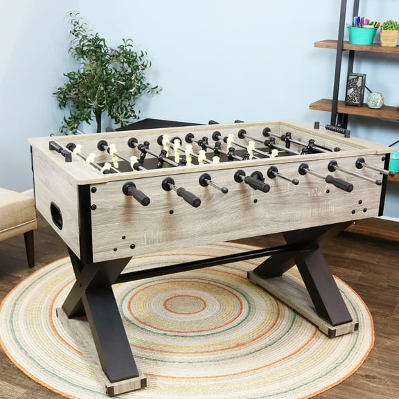 Sunnydaze Delano 2-Player Indoor Foosball Table, Gray Distressed Wood Look