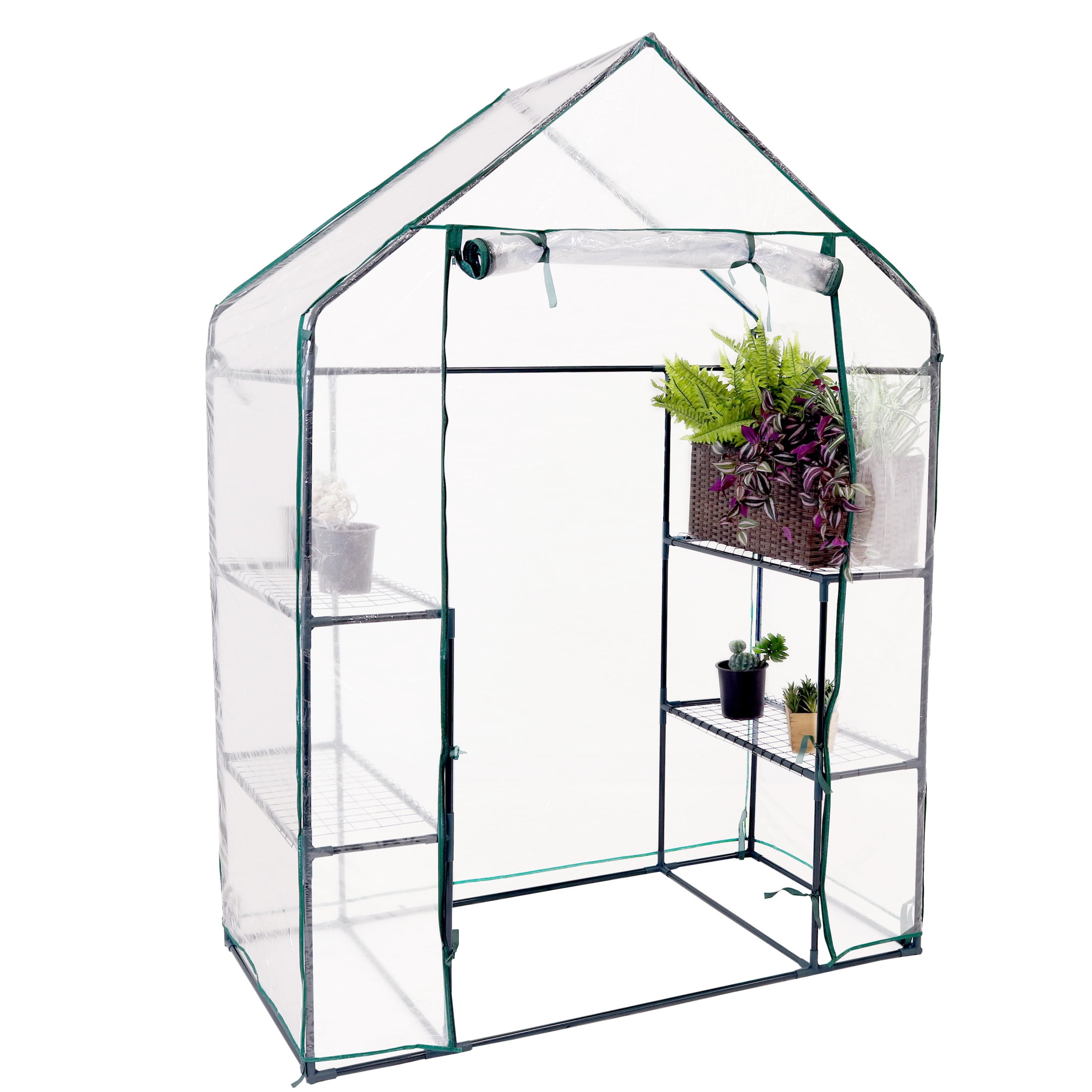 Clear PVC Outdoor Walk-In Greenhouse with 4 Shelves