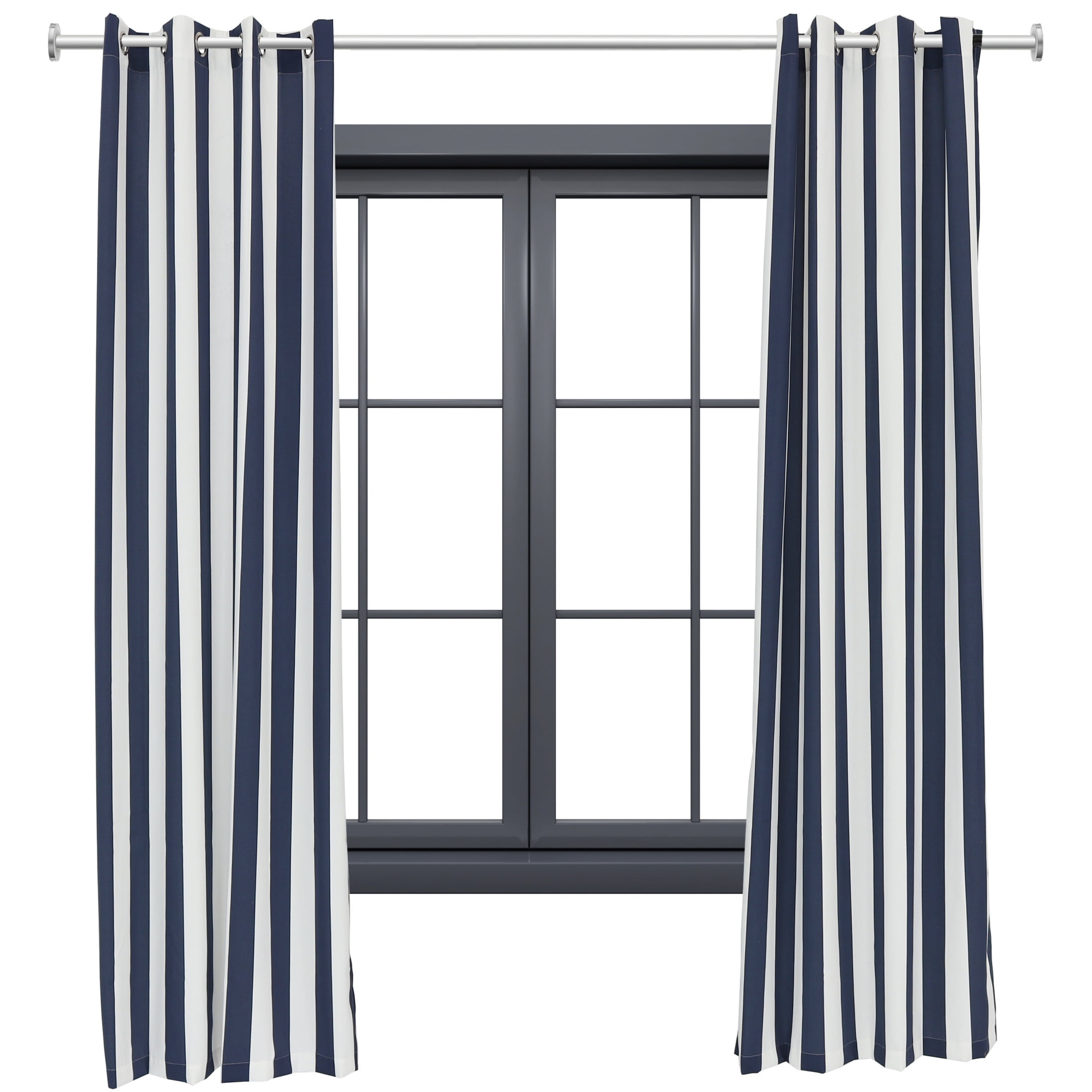 Blue and White Stripe Polyester Light-Filtering Grommet Curtain Panel