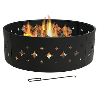 Sunnydaze Diamond 36" Round Steel Wood Burning Fire Pit Ring