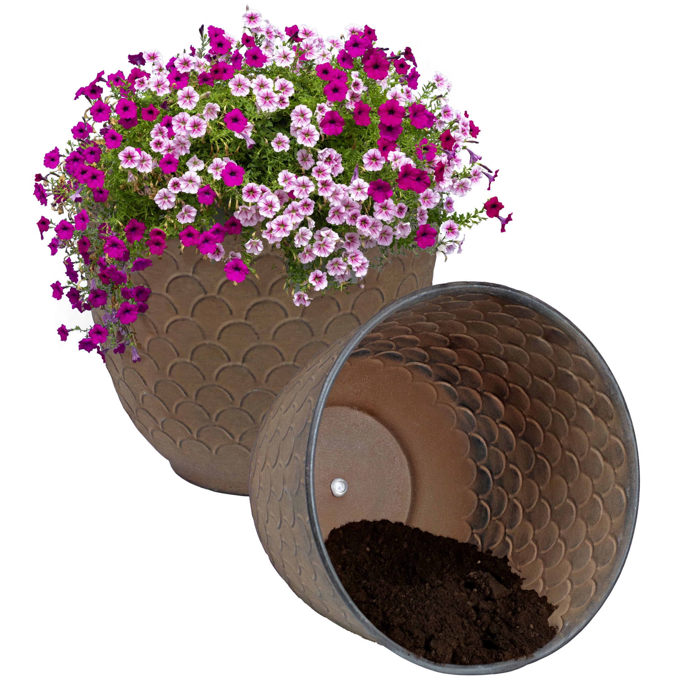 Sunnydaze Dinah 12.5" x 12.5" x 10.75" Round Brown Metal Outdoor Planter Pot 2-Count