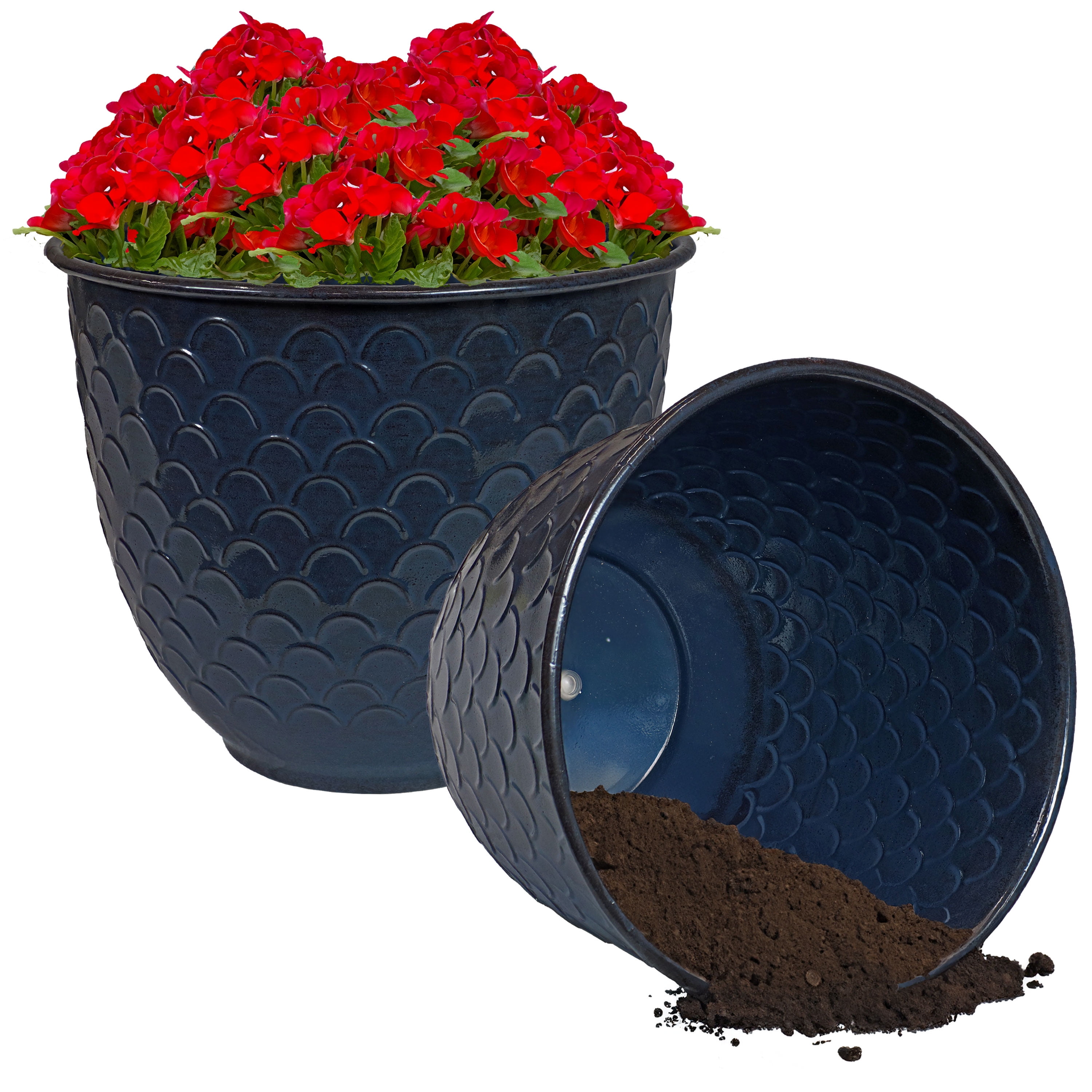 Dinah Navy Glaze Metal Indoor/Outdoor Planter Set