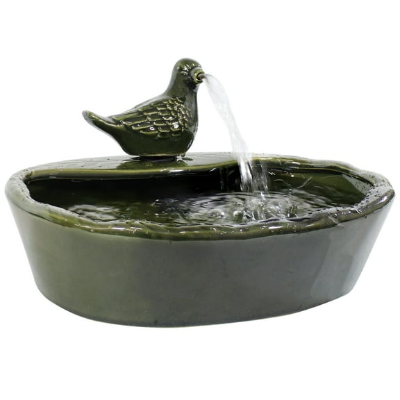Sunnydaze Dove Contemporary Green Glazed Ceramic Solar Water Fountain