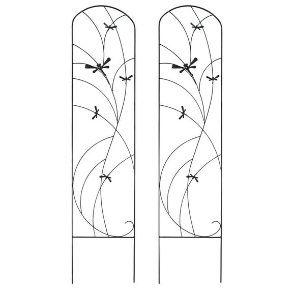 Sunnydaze Dragonfly Delight 12.5" x 55.75" Black Steel Garden Trellis for Climbing Plants (2 Count)