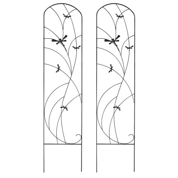 Sunnydaze Dragonfly Delight 12.5" x 55.75" Black Steel Garden Trellis for Climbing Plants (2 Count)