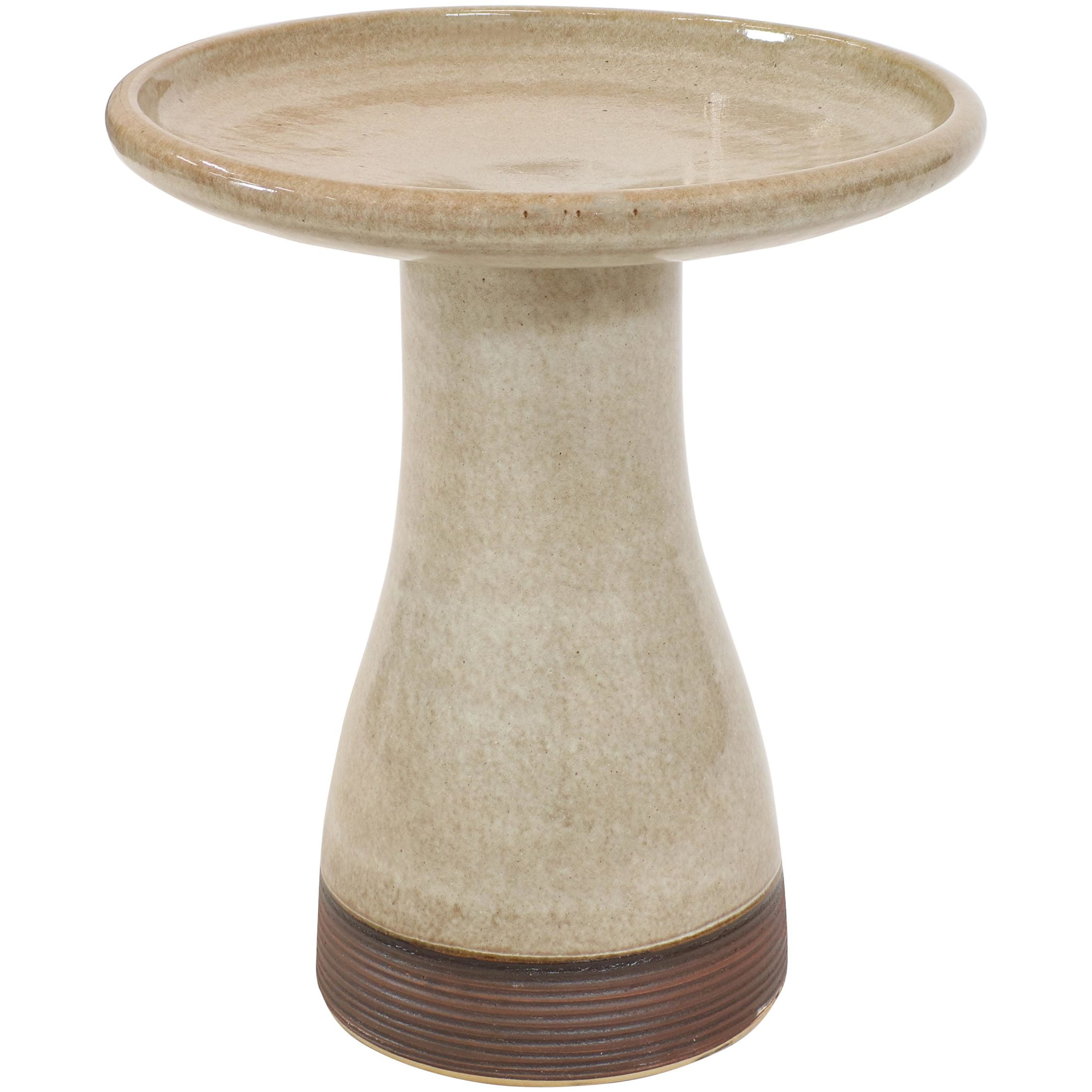 Yam Ceramic Duo-Tone Outdoor Bird Bath with Ribbed Pedestal