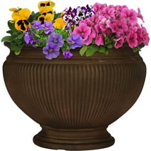 Sunnydaze Elizabeth Polyresin Outdoor Ribbed Urn Planter Pot - Rust