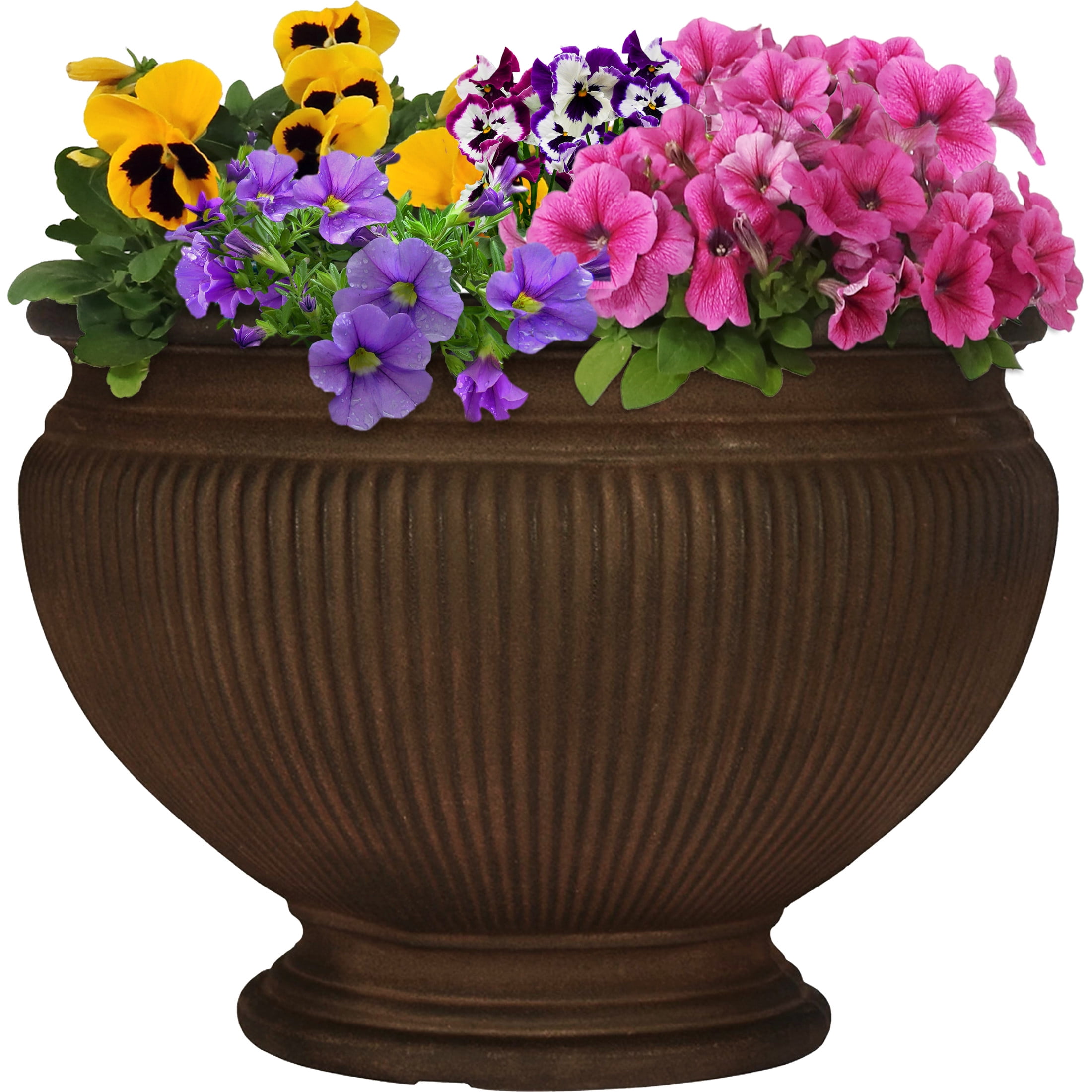 Rust Polyresin Ribbed Outdoor Planter Pot with Antique Finish