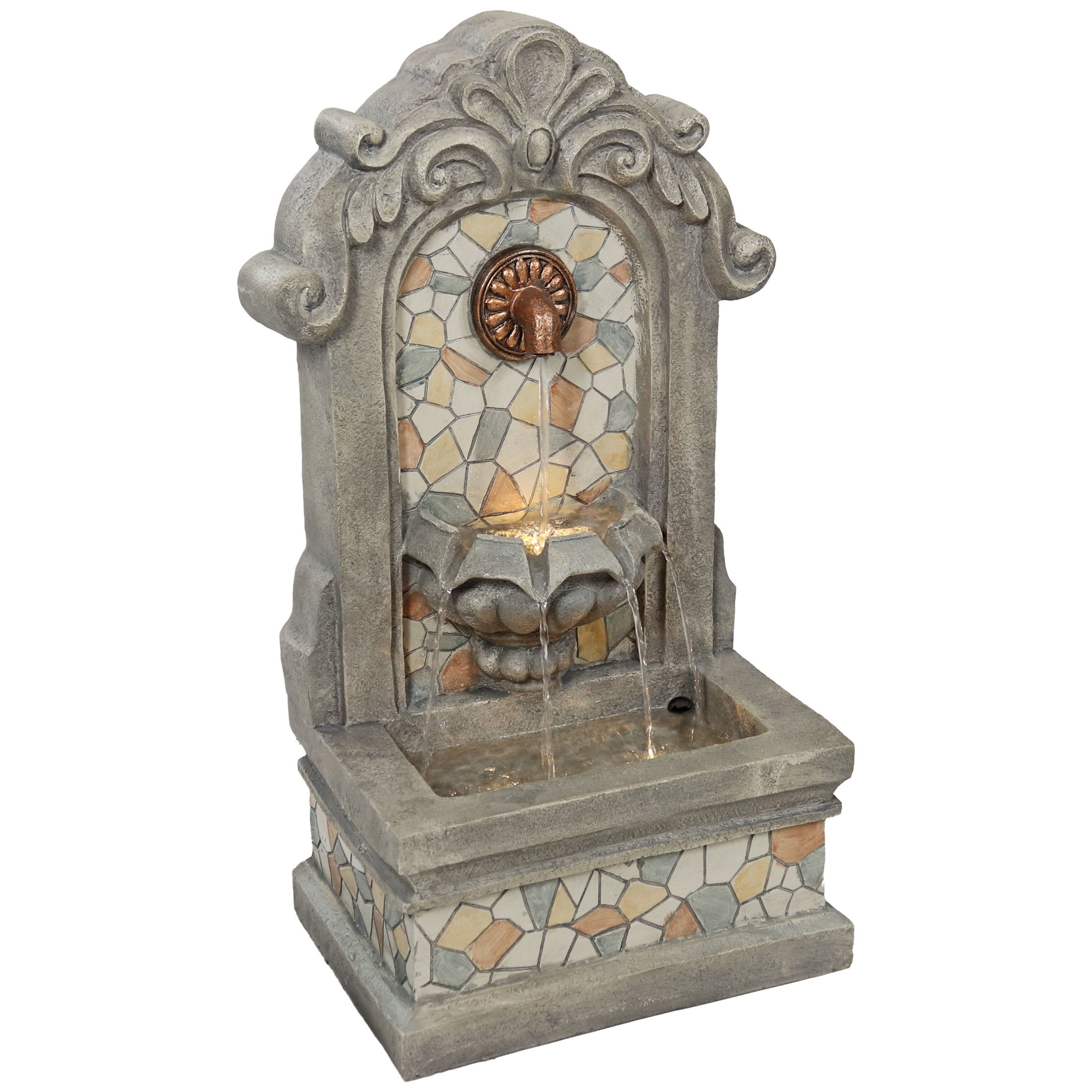 Gray Polyresin Outdoor Wall Fountain with LED Light