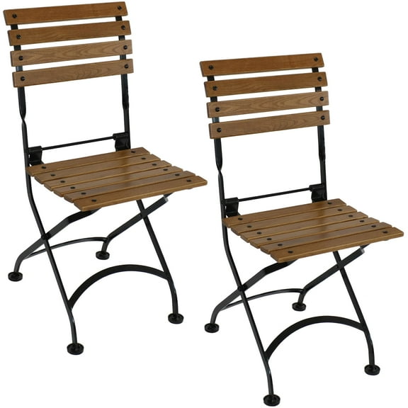 Sunnydaze European Chestnut Outdoor Folding Bistro Dining Chair - Set of 2, Brown