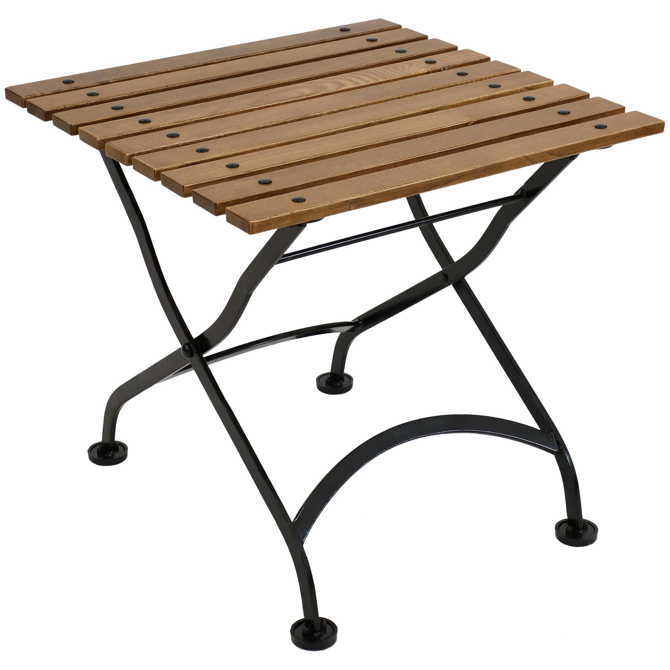 Chestnut Wood and Black Steel Folding Square Patio Side Table