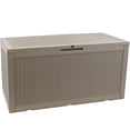 thumbnail image 1 of Sunnydaze Outdoor Faux Wicker 100-Gallon Resin Deck Storage Box with Lockable Lid, Driftwood, 1 of 11