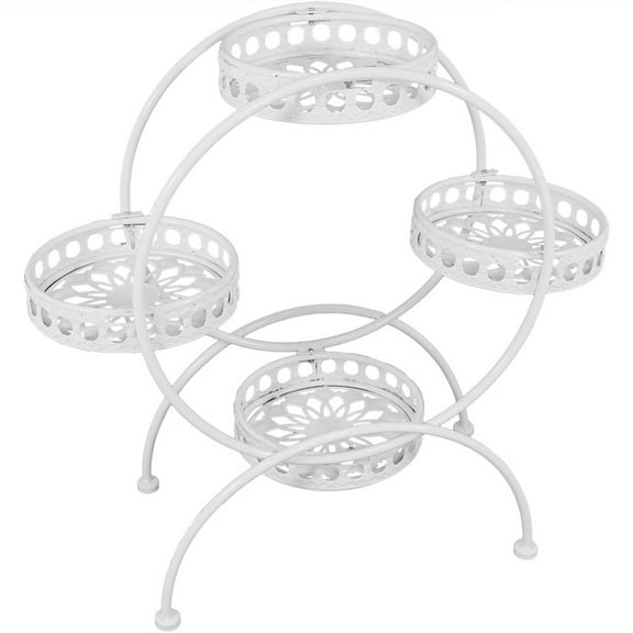 Sunnydaze Ferris Wheel 30" x 11" x 28.5" 4-Tier White Metal Outdoor Plant Stand