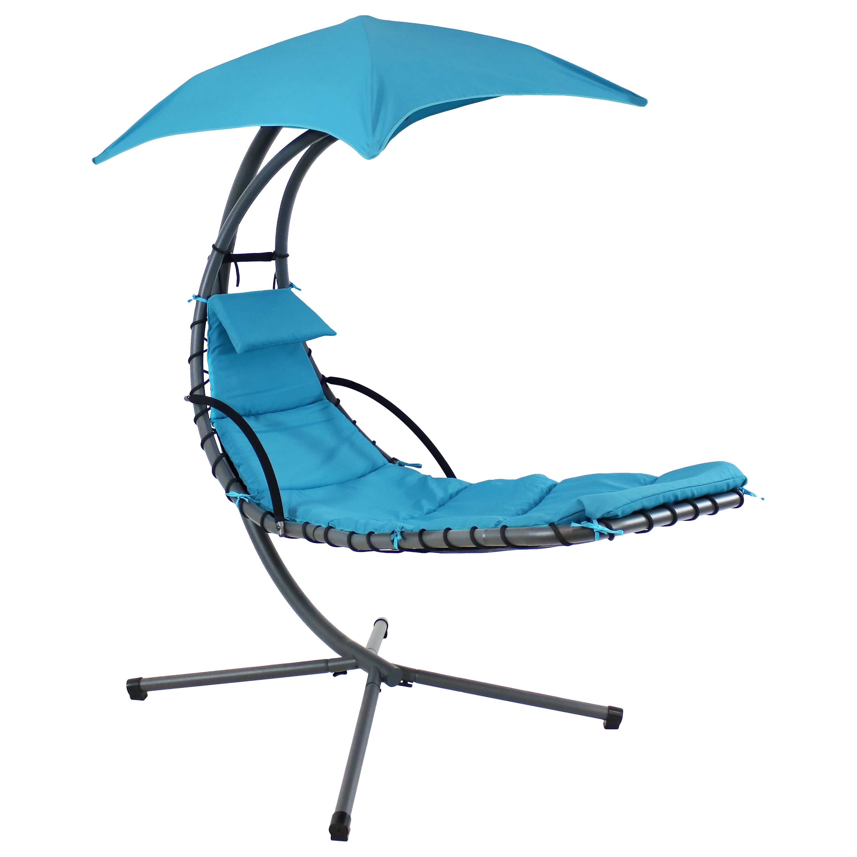 Teal Floating Chaise Lounge Chair with Canopy and Cushions