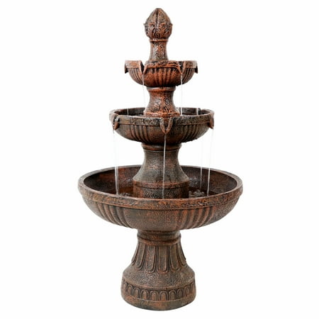 Sunnydaze Flower Blossom Traditional White Resin 3-Tier Outdoor Water Fountain
