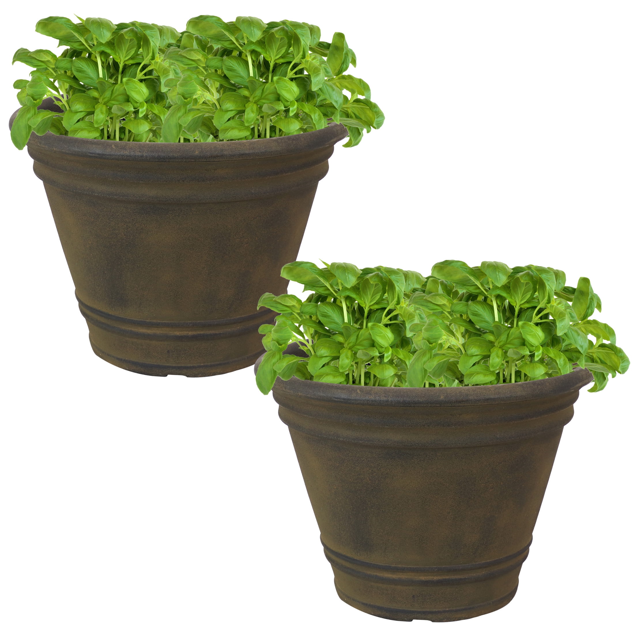 Sunnydaze Franklin 20" x 20" x 14.75" Round Sable Polyresin Outdoor Planter Pot 2-Count