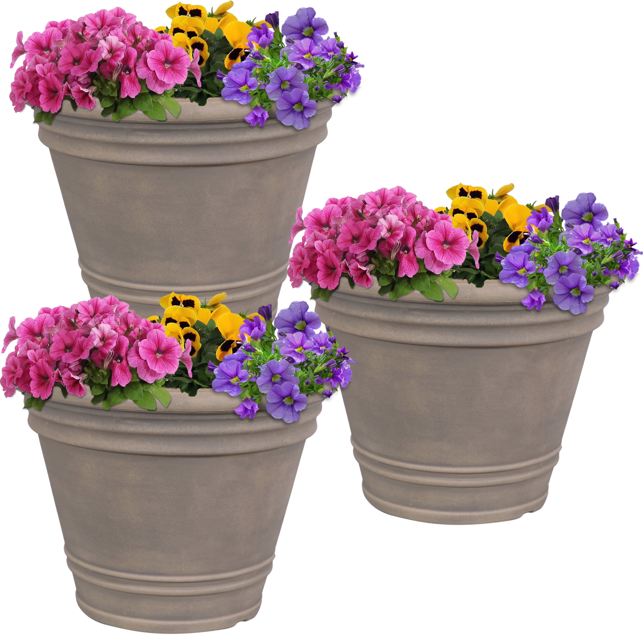Sunnydaze Franklin 20" x 20" x 15" Round Beige Polyresin Outdoor Planter Pot 3-Count