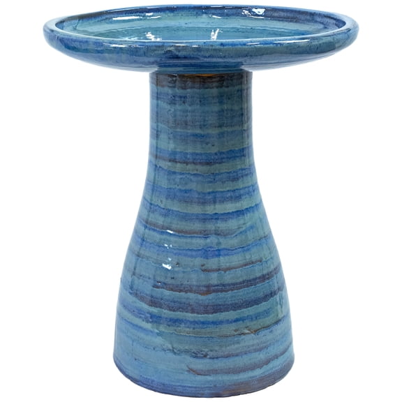 Sunnydaze Freestanding Ceramic Outdoor Bird Bath, Glazed, UV-Resistant Cloud Swirl Finish