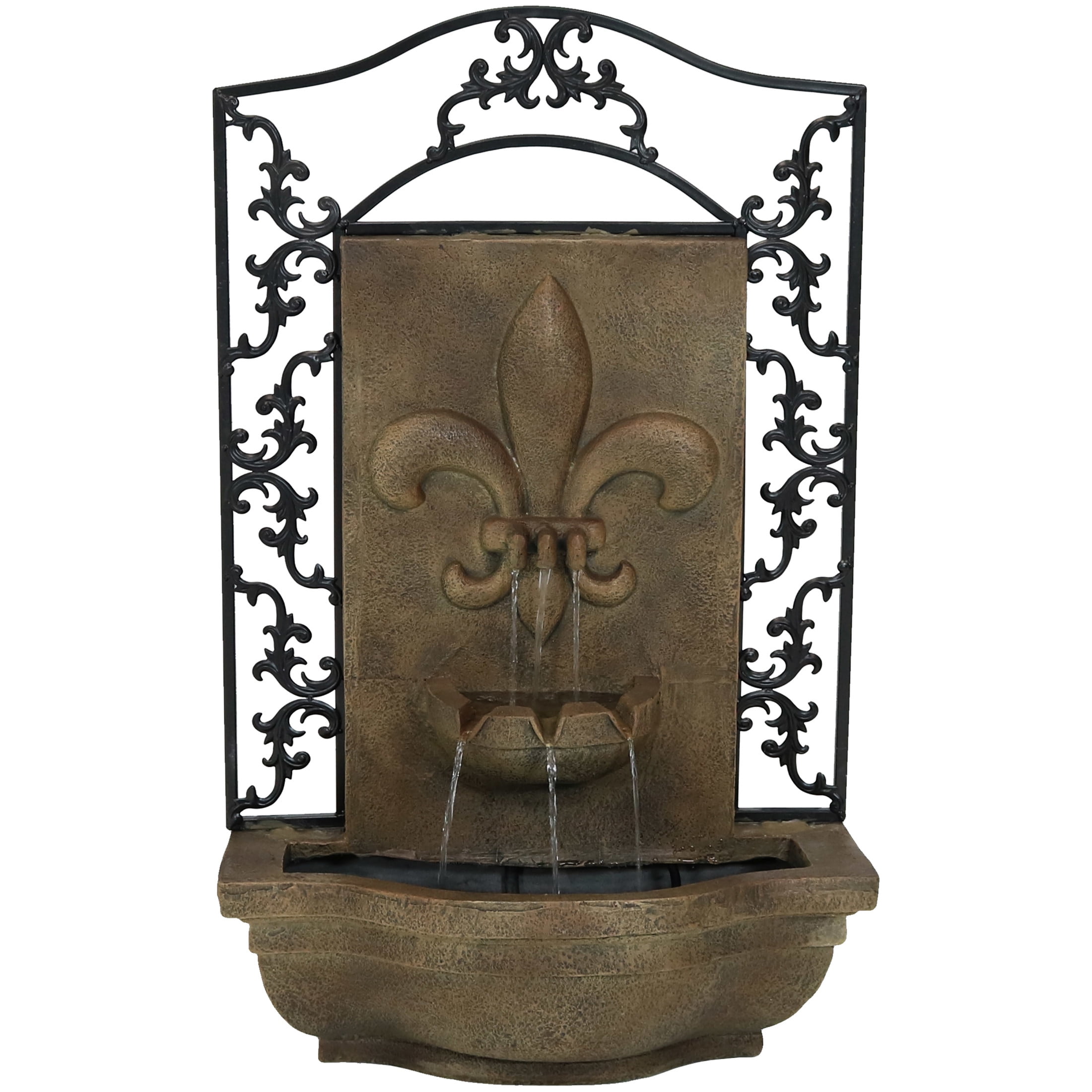 Florentine Stone Solar-Powered Polystone French Lily Outdoor Wall Fountain