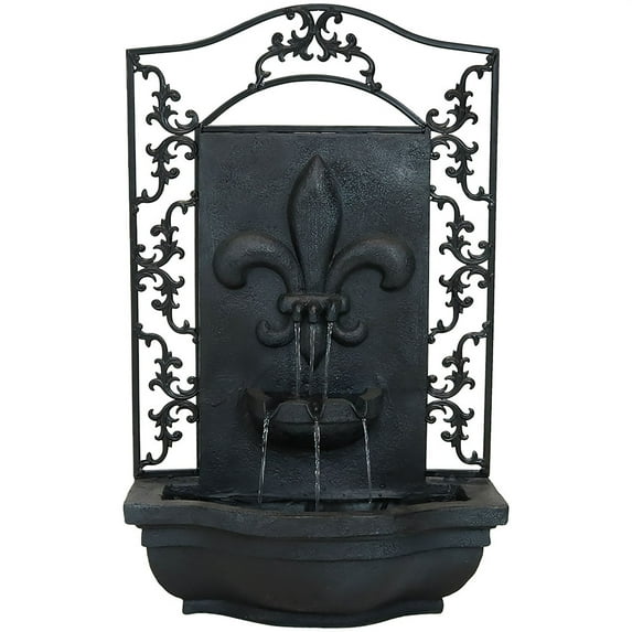 Sunnydaze French Lily Polystone Outdoor Solar Wall Fountain, Lead Finish