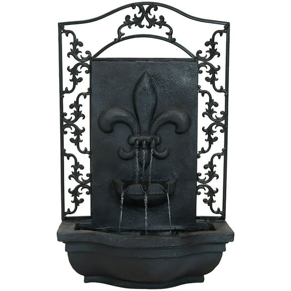 Sunnydaze French Lily Polystone Outdoor Solar Wall Fountain with Backup Battery, Lead Finish