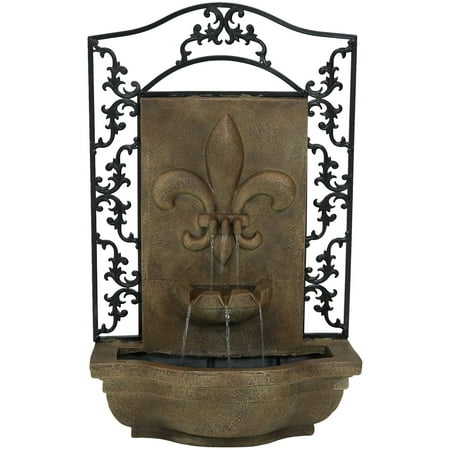 Sunnydaze French Lily Polystone Outdoor Wall Fountain, Florentine Finish