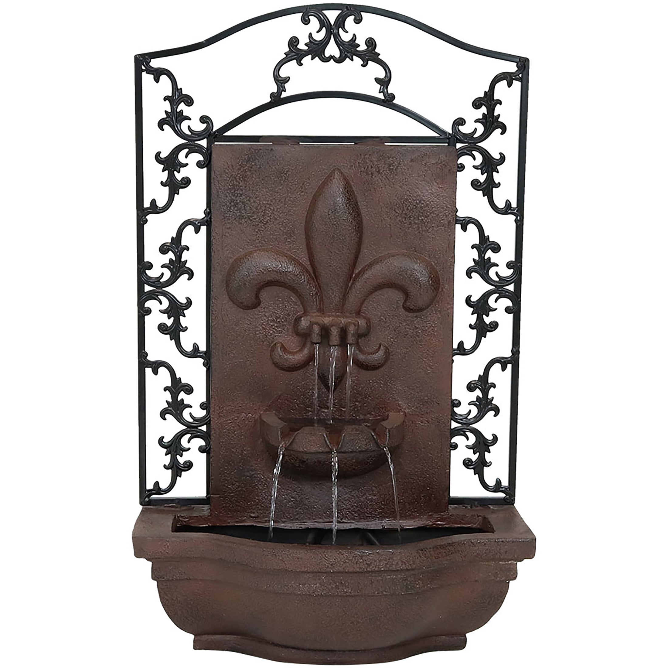 French Lily Iron Finish Polystone Outdoor Wall Fountain