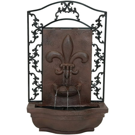 Sunnydaze French Lily Polystone Outdoor Wall Fountain, Iron Finish