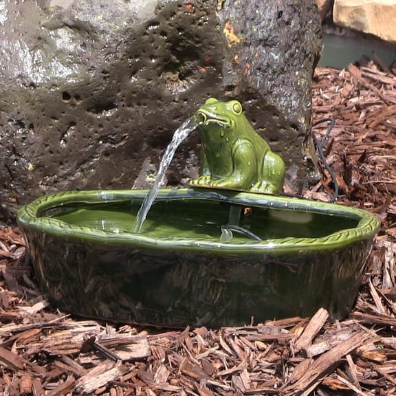 Sunnydaze Frog Contemporary Green Ceramic Solar Water Fountain