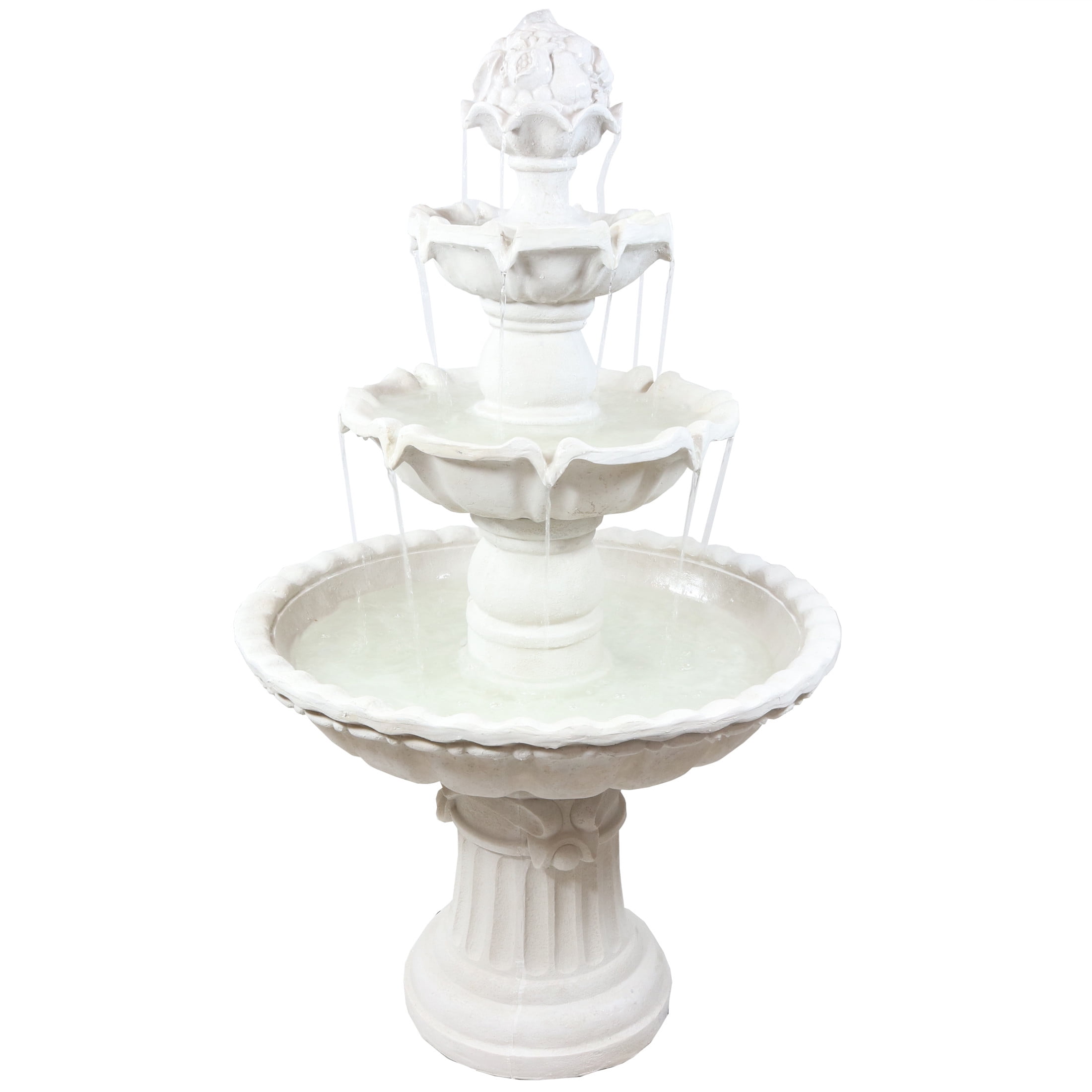 Sunnydaze White Fiberglass 52" 4-Tier Fruit Top Outdoor Water Fountain