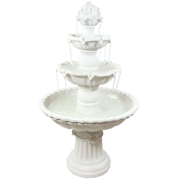 Sunnydaze Fruit Top White Traditional Fiberglass 3-Tier Outdoor Water Fountain