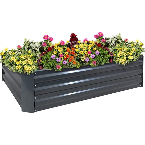 Sunnydaze Galvanized Raised Garden Bed Kit - 4x3x1 ft Outdoor Raised Garden Bed - Metal Planter Box for Vegetables, Flowers, Herbs - Dark Gray - 4' x 3' Rectangle