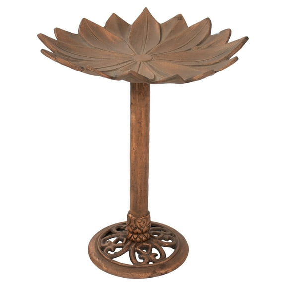 Sunnydaze Garden Lotus Freestanding Cast Aluminum Outdoor Bird Bath, Copper Patina