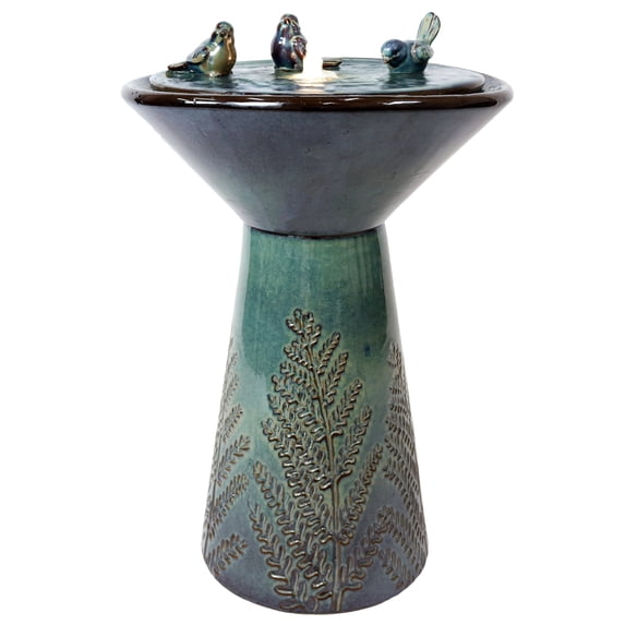 Sunnydaze Gathering Birds Ceramic Outdoor Water Fountain with Light