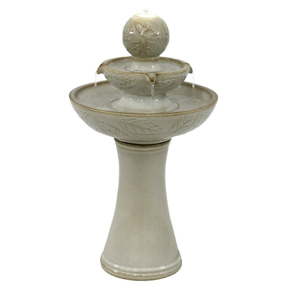 Sunnydaze Gentle Glow Traditional Ceramic 2-Tier Outdoor Fountain with LEDs