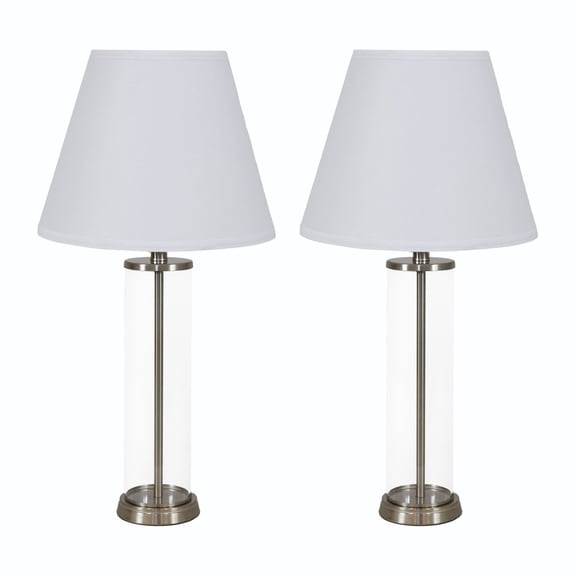 Sunnydaze 27.75" Modern Cylinder Silver Glass Table Lamp with White Shade (2 Count)