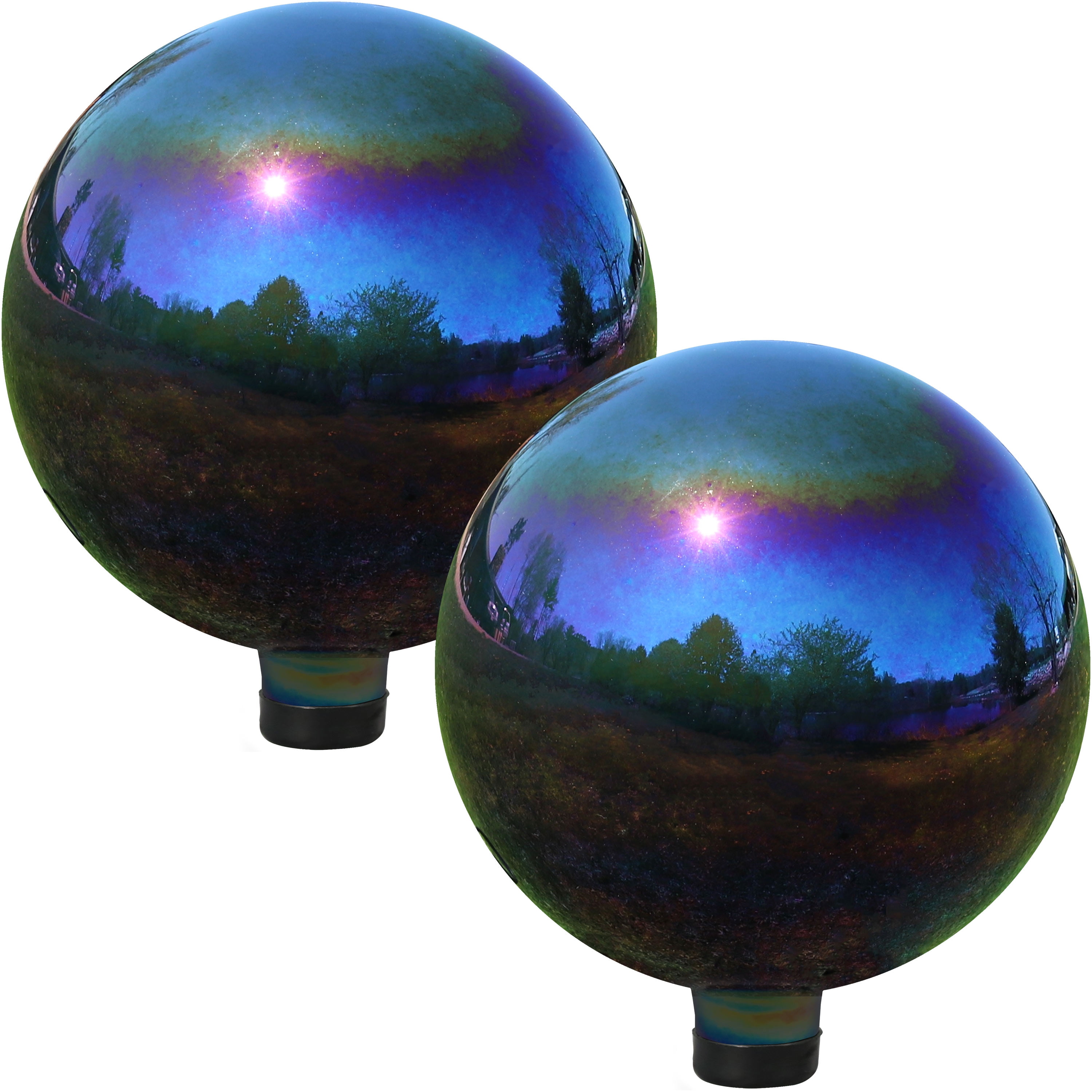 Rainbow Mirrored Stainless Steel Gazing Globe Balls - 10" Diameter - 2-Pack
