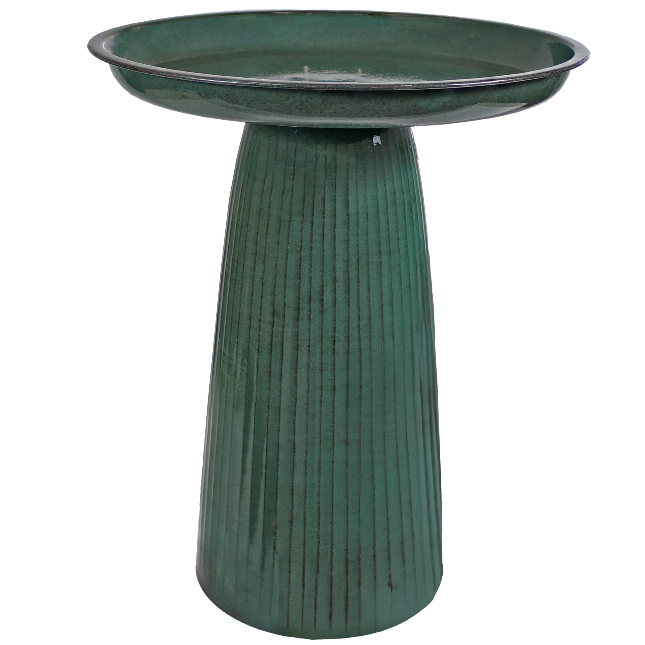Sunnydaze Gleeful Garden Freestanding Metal Outdoor Bird Bath, UV-Resistant Molten Green