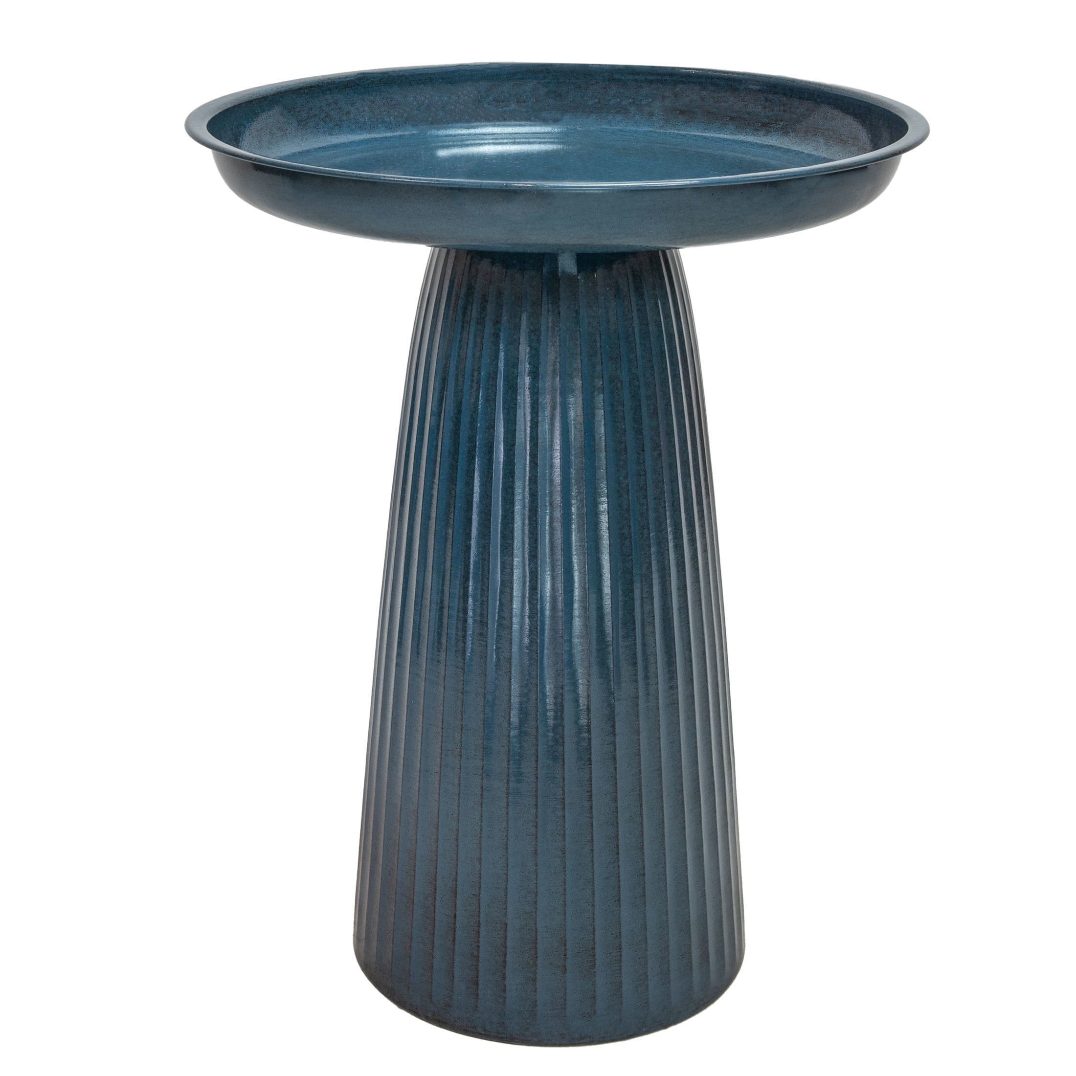 Sunnydaze Gleeful Garden Metal Bird Bath for Outdoors - UV-Resistant Large Bird Bath for Outside - 23-Inch - Blue Glaze