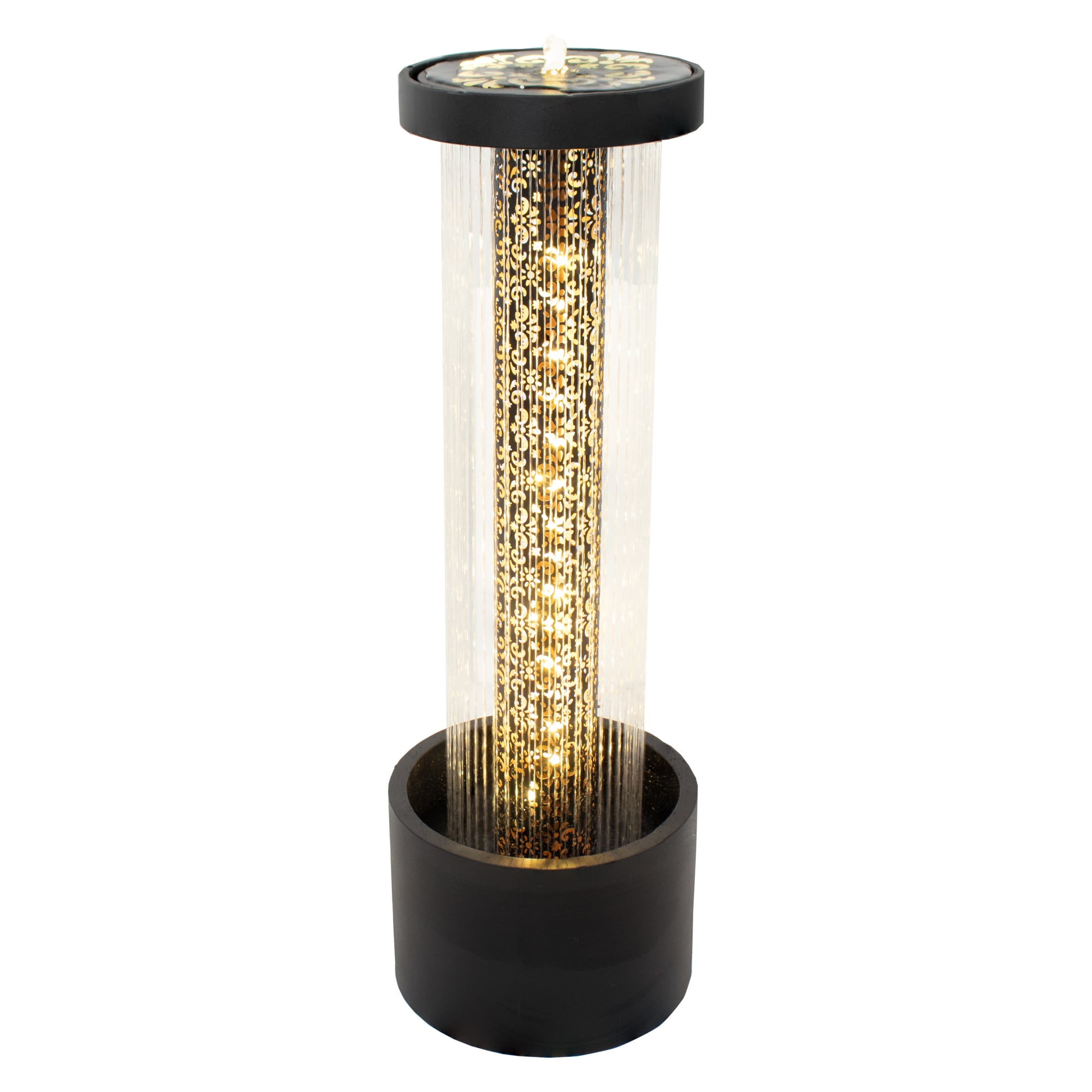 Tall Black Zinc Outdoor Water Fountain with Warm White LED Lights