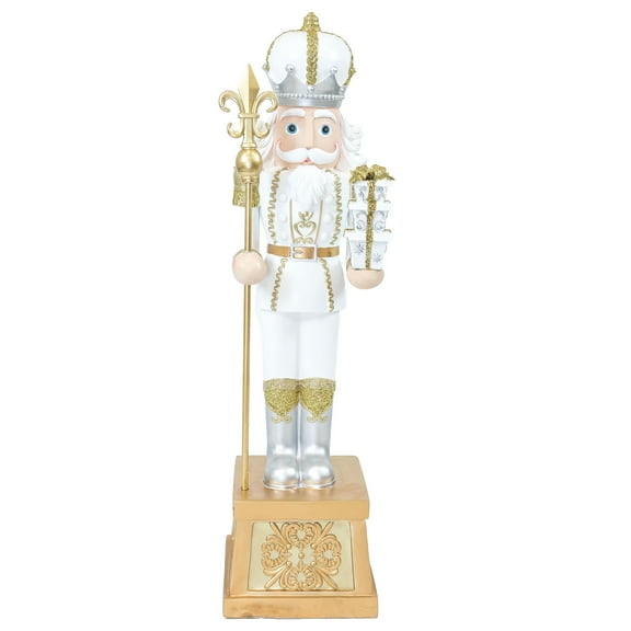 Sunnydaze Gold Polyresin Pierre the Fleur-de-Lis Nutcracker Christmas Statue, 47"