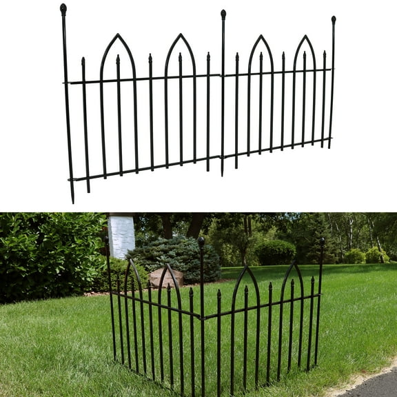 Sunnydaze Gothic Arch 31" x 37" Black Steel Decorative Garden Fence Panels (2 Count)